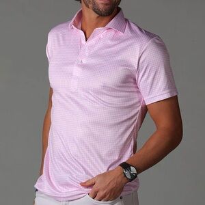 Collars & Co Shirt Pink Gingham Dress Collar Polo Performance Stretch Men’s M